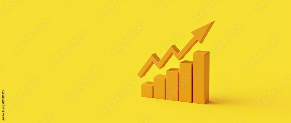 Illustration with growth chart arrow pointing upwards on yellow color background. Illustration with growth chart arrow pointing upwards on yellow color background.