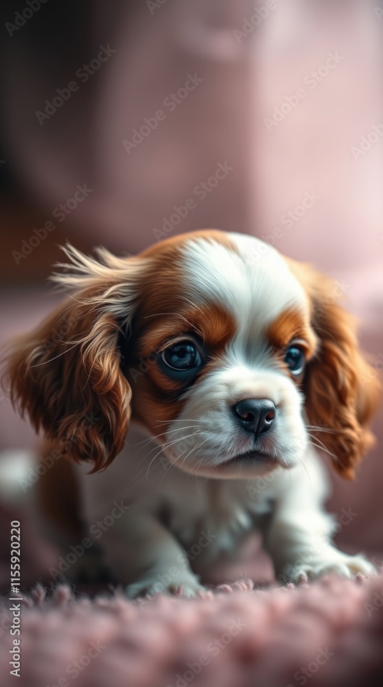 A tiny puppy with expressive eyes loosens up and explores its surroundings in a warm, comfortable indoor space filled with soft textures A tiny puppy with expressive eyes loosens up and explores its surroundings in a warm, comfortable indoor space filled with soft textures