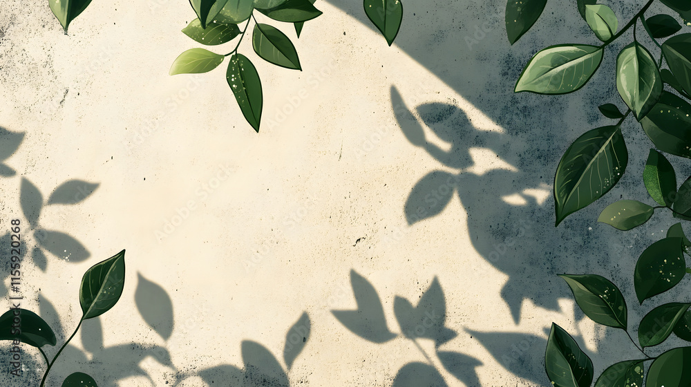 Leaf shadows cast on a cement background, creating a minimalist artistic effect. Leaf shadows cast on a cement background, creating a minimalist artistic effect.