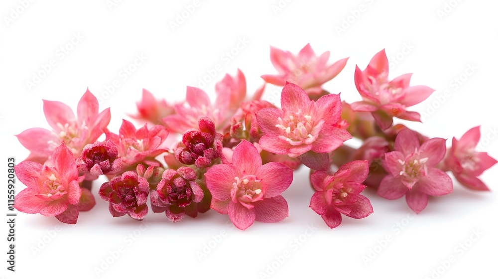 Obraz premium Delicate Pink Flowers Cluster Isolated on White Background