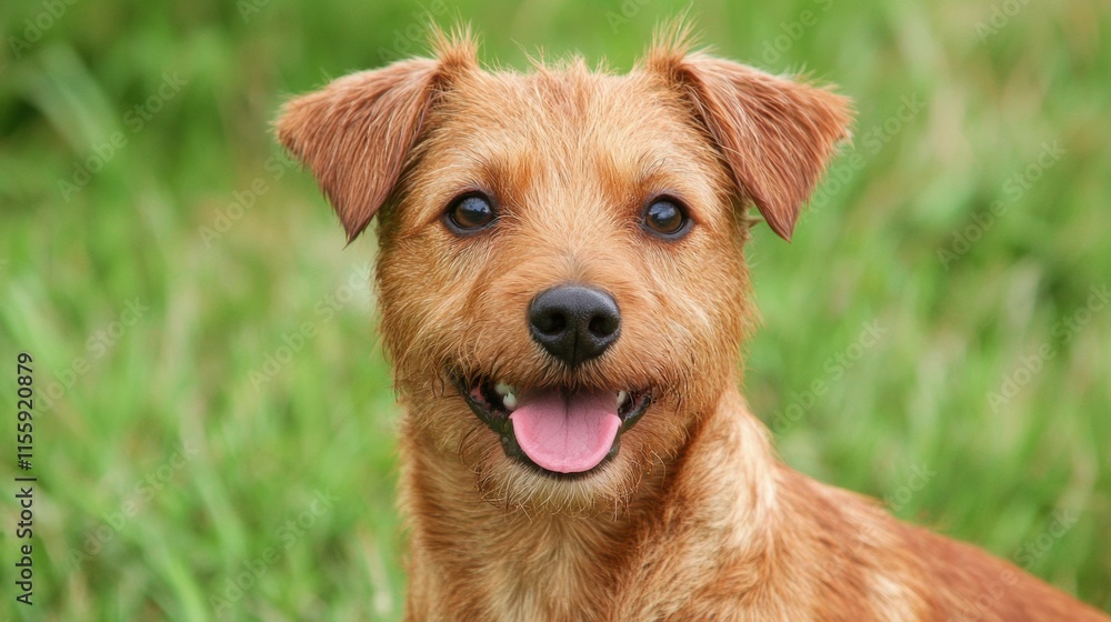 Playful Brown Dog Smiling in Lush Green Grass Outside Playful Brown Dog Smiling in Lush Green Grass Outside