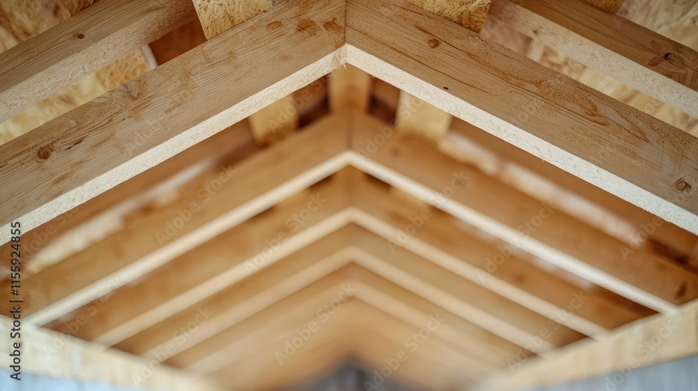 Wooden roof truss structure under construction. Wooden roof truss structure under construction.
