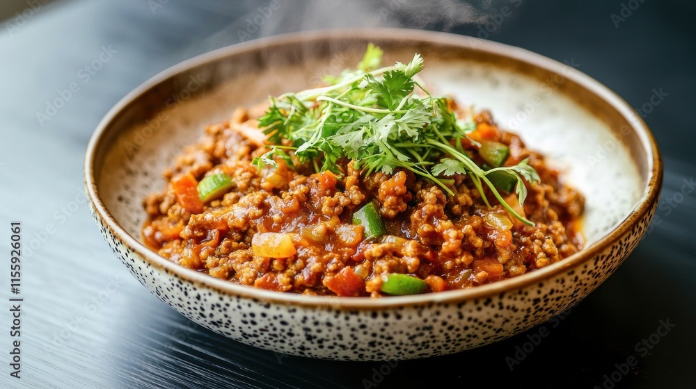 Delicious Dish of Ground Meat with Vegetables and Fresh Herbs Delicious Dish of Ground Meat with Vegetables and Fresh Herbs