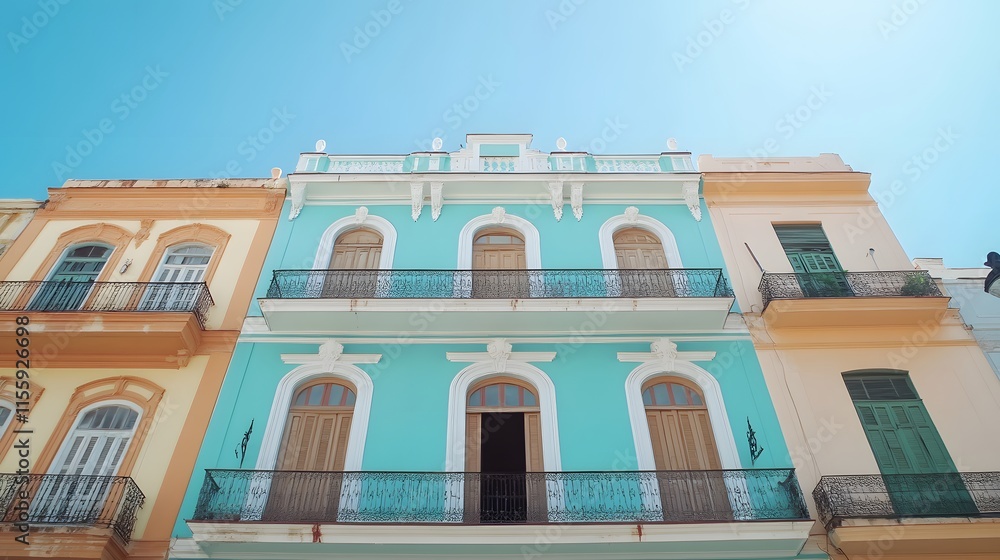 Colorful Building Facade With Balconies And Windows Colorful Building Facade With Balconies And Windows