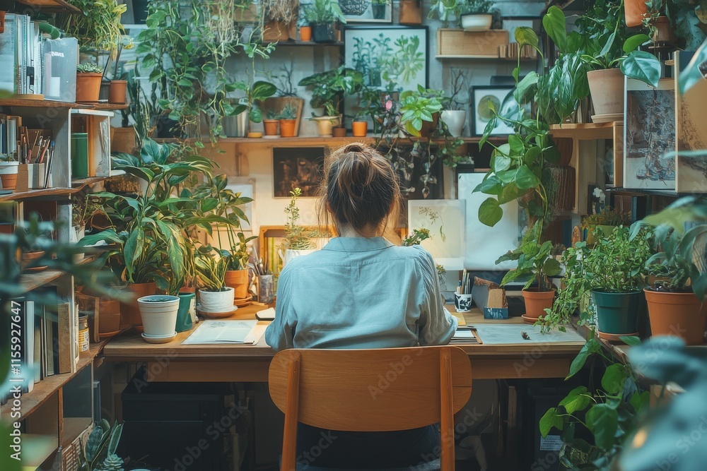 Woman in a hat smiling in a plant shop surrounded by various green plants Woman in a hat smiling in a plant shop surrounded by various green plants