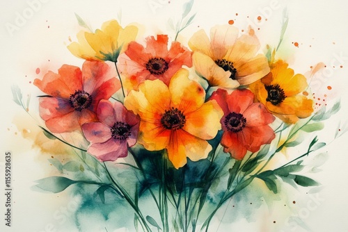 Bright floral arrangement showcasing colorful blooms and lush greenery in vib...