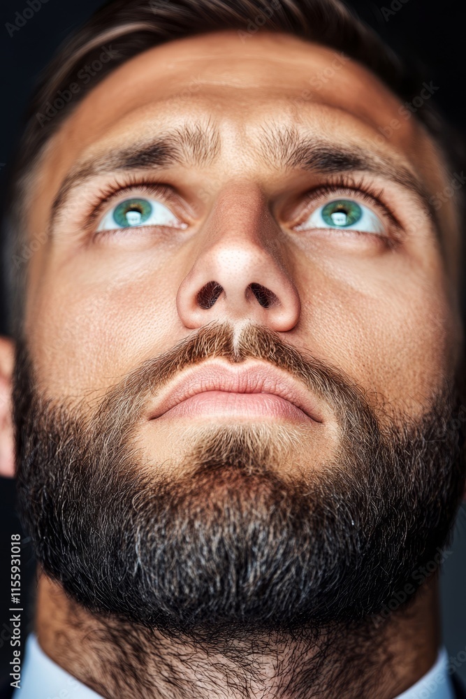 Fototapeta premium A man with a beard looking up at the sky