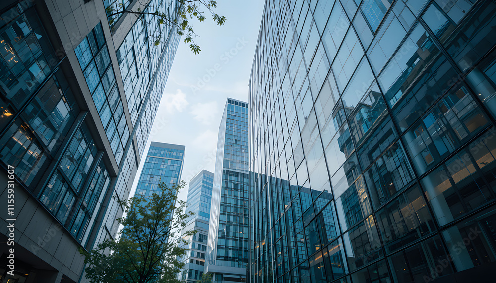 Obraz premium captivating image of a modern office building with a sleek glass facade that epitomizes contemporary architecture.