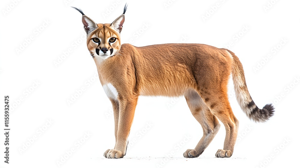Fototapeta premium A Caracal Stands Against A White Background