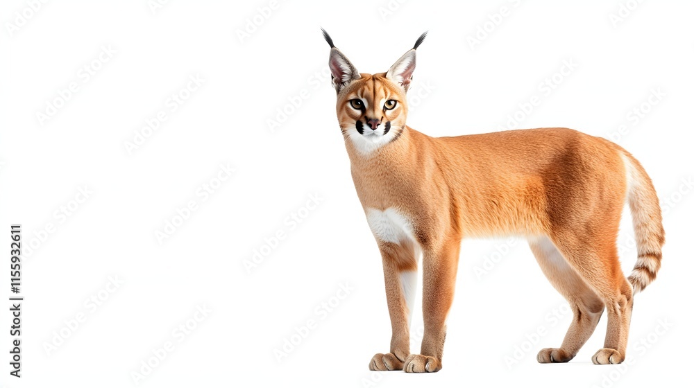 Fototapeta premium A Caracal Cat Stands Against A White Background