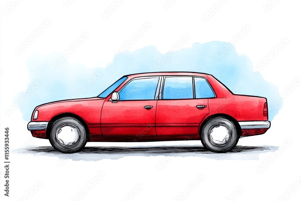 Fototapeta premium A red car is shown on a white background