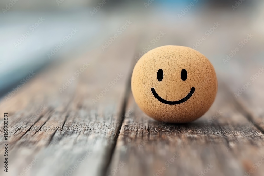 A wooden smiley face on a wooden surface A wooden smiley face on a wooden surface