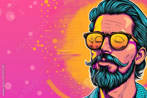 Wallpaper Mural Colorful vector illustration of a male hipster face in retro comic style capturing the essence of pop art Torontodigital.ca