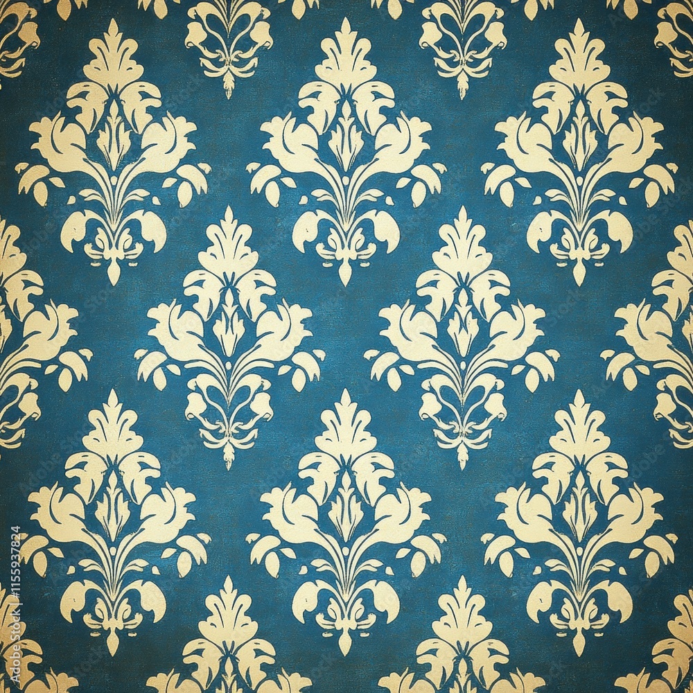 Blue and yellow floral wallpaper with a pattern of flowers and leaves Blue and yellow floral wallpaper with a pattern of flowers and leaves