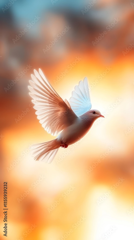 Fototapeta premium A white bird flying through the air with its wings spread