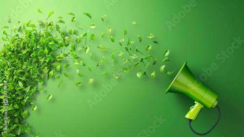 Green marketing communication concept with megaphone promoting sustainability