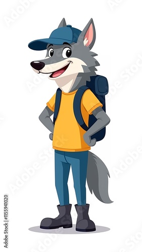 wolf with backpack cartoon 