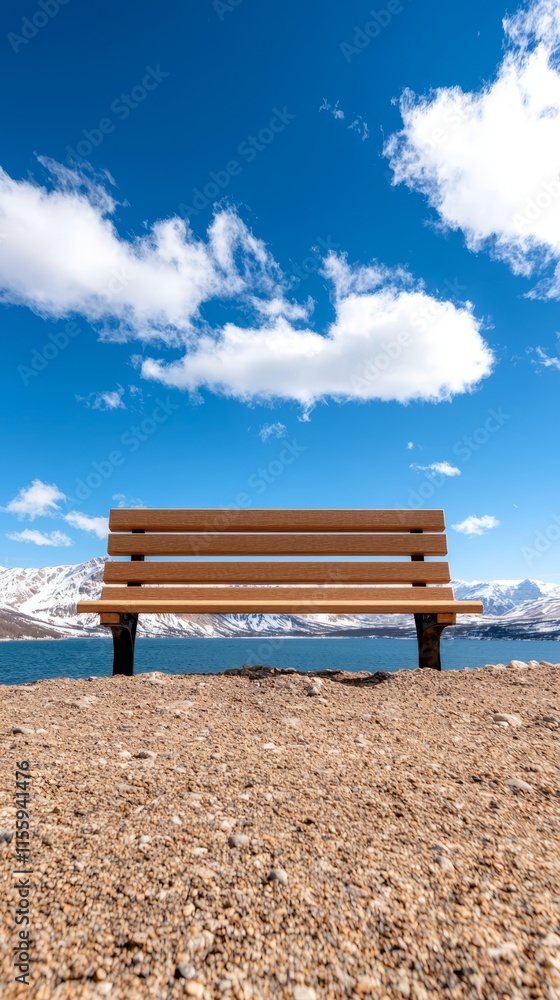A wooden bench sitting on top of a rocky beach A wooden bench sitting on top of a rocky beach