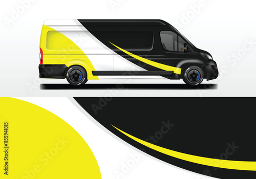 Van wrap design livery vector, decal van car yellow