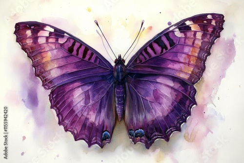Purple butterfly with watercolor design showcasing intricate wing patterns an...