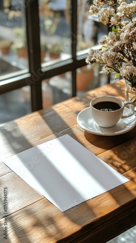 Elegant writing setup on wooden table with a blank page and fountain pen