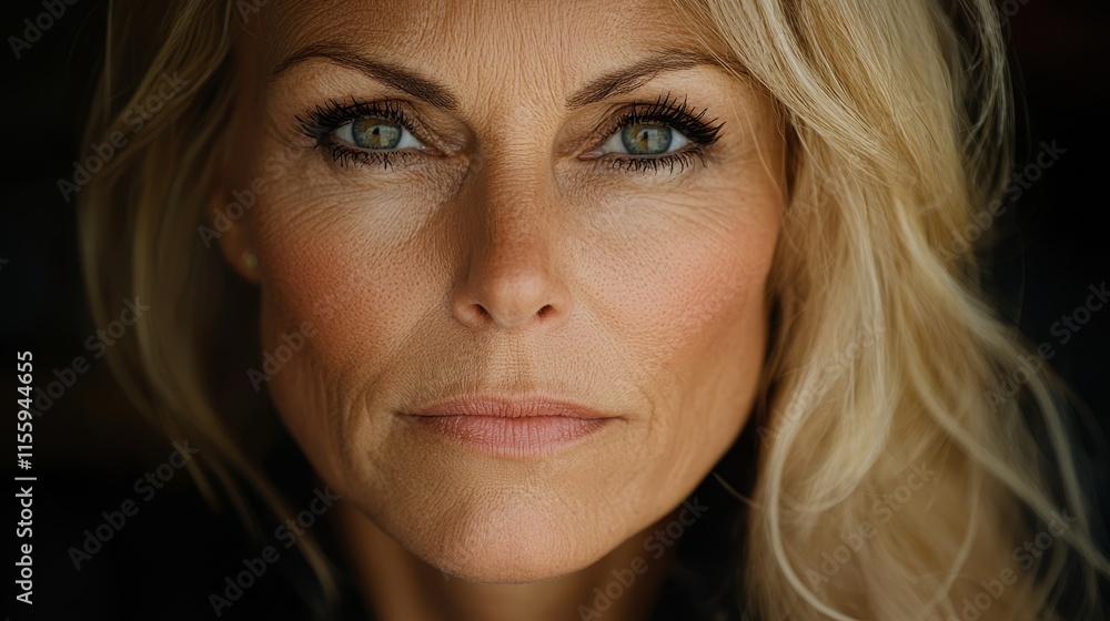 A close up of a woman's face with long blonde hair A close up of a woman's face with long blonde hair