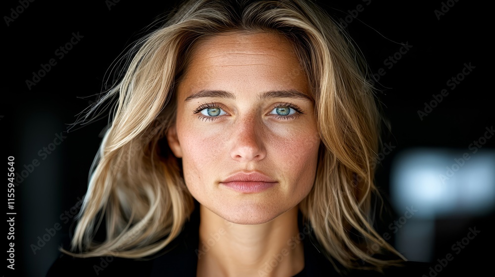 A woman with blonde hair and blue eyes looking at the camera A woman with blonde hair and blue eyes looking at the camera