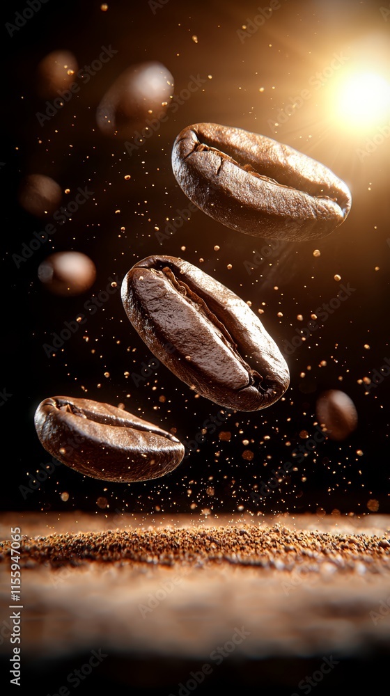 A bunch of coffee beans falling into the air A bunch of coffee beans falling into the air