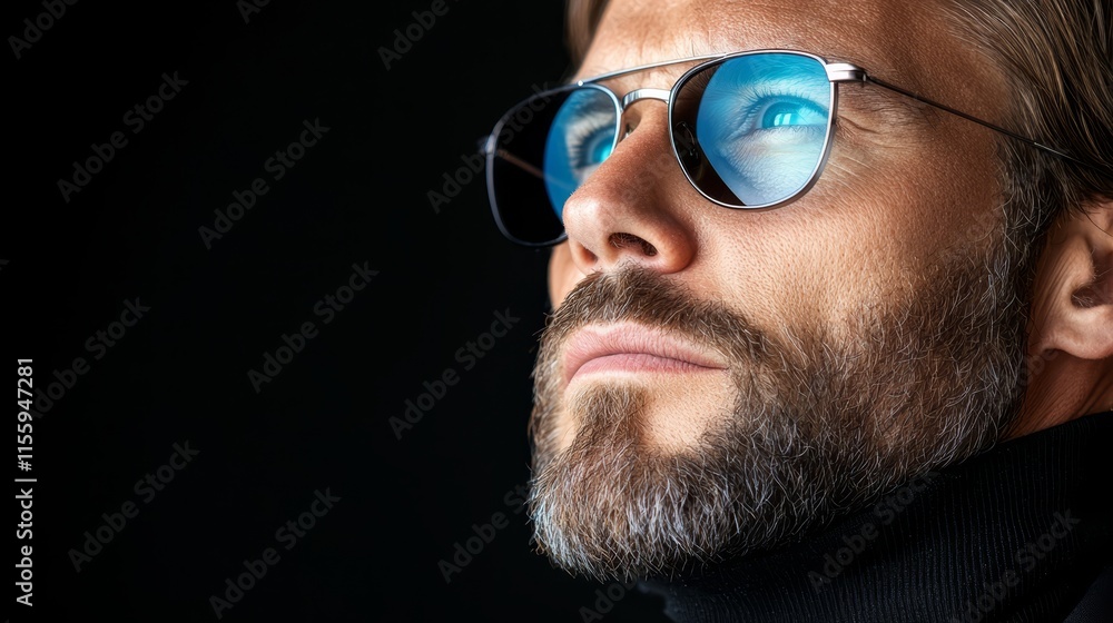 A man with a beard wearing a pair of sunglasses A man with a beard wearing a pair of sunglasses