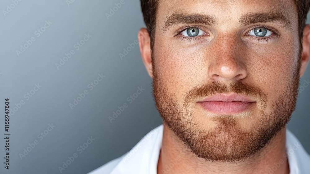 Fototapeta premium A close up of a man's face with blue eyes