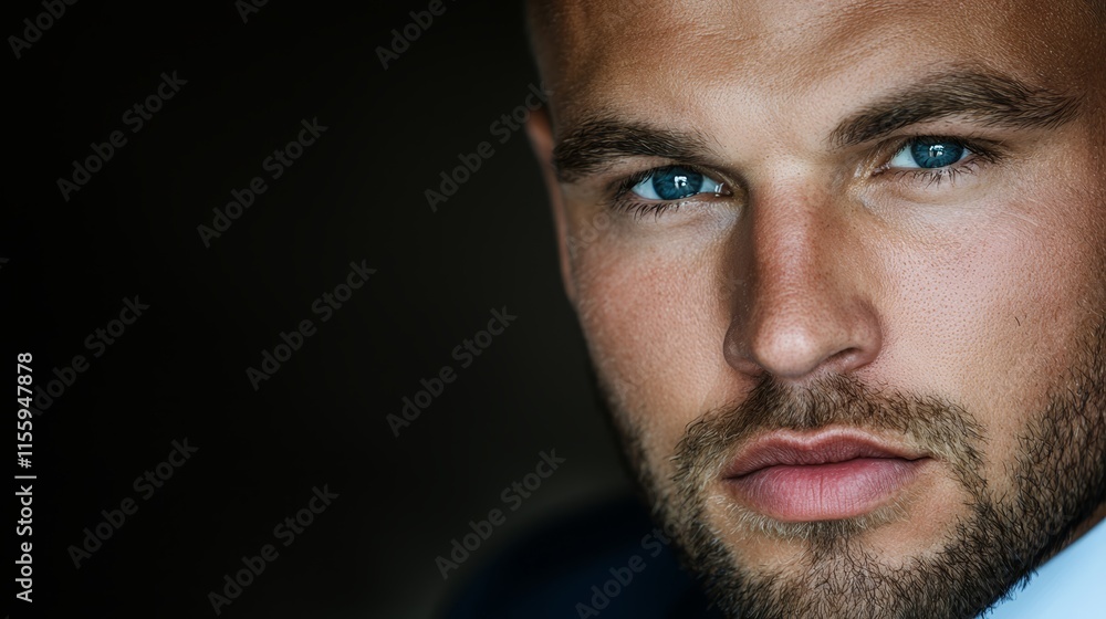 Obraz premium A close up of a man with blue eyes and a beard