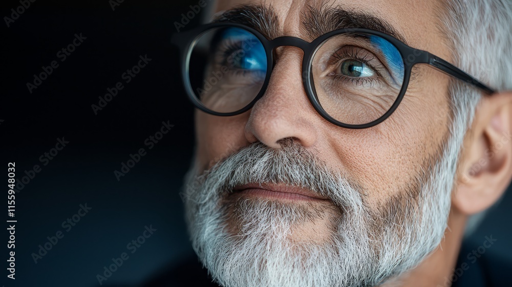 A close up of a man with a white beard and glasses