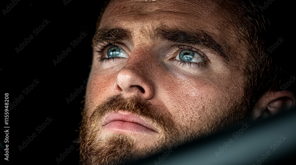 Obraz premium A close up of a man's face with blue eyes