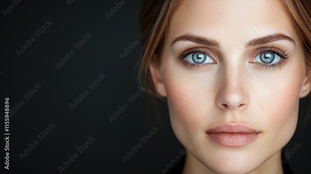 Fototapeta premium A close up of a woman's face with blue eyes