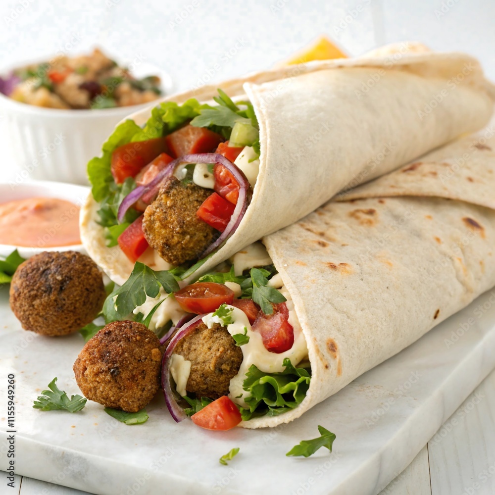 Mediterranean Falafel Wrap Vector Illustration for Food Menu or Recipe Design Mediterranean Falafel Wrap Vector Illustration for Food Menu or Recipe Design