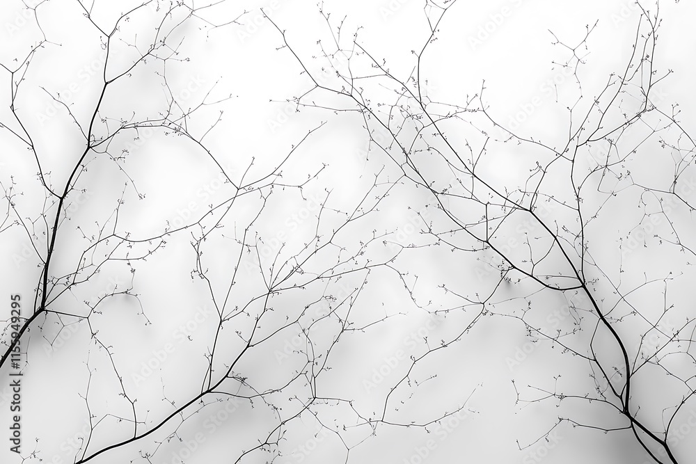 Fototapeta premium Black and white minimalist photo of tree branches against a bright sky