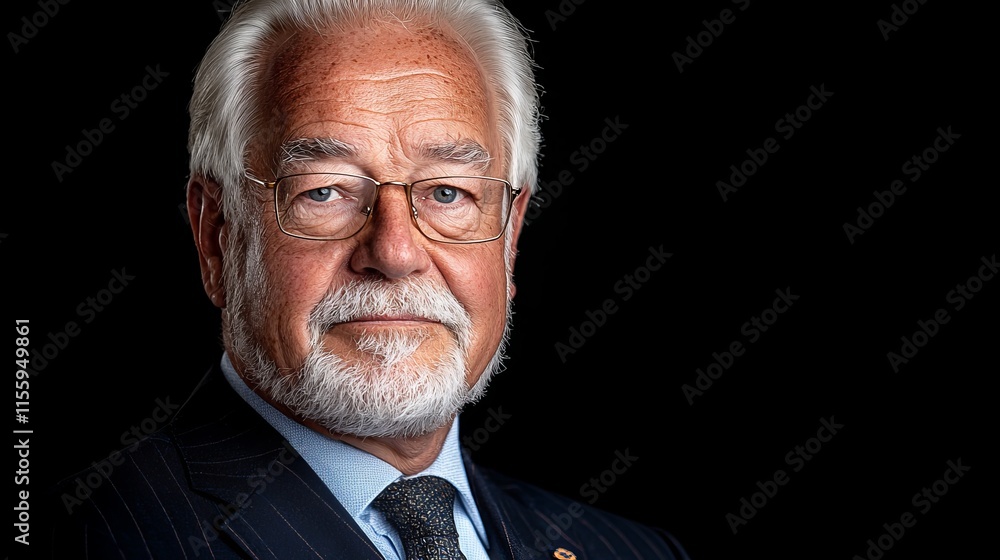 A man in a suit and tie with a white beard and glasses A man in a suit and tie with a white beard and glasses