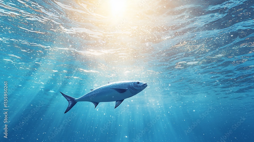 Fototapeta premium Underwater fish swimming in sunlit ocean.