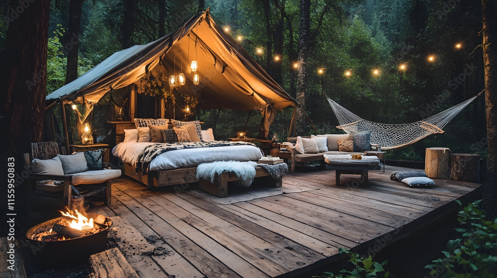Fototapeta premium Romantic Glamping Getaway in a Secluded Forest
