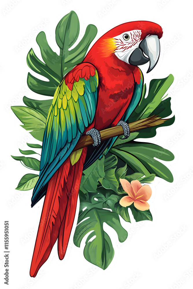 Obraz premium Birds of the Amazon, Macaw in the Forest, Art, Image, with Transparent Background PNG, for Stickers, T-Shirt Print, Cap, Mug, Flip Flops, Mousepad, Transparent PNG