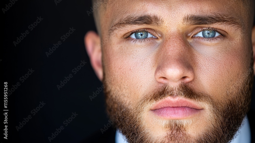 A close up of a man with blue eyes and a beard A close up of a man with blue eyes and a beard