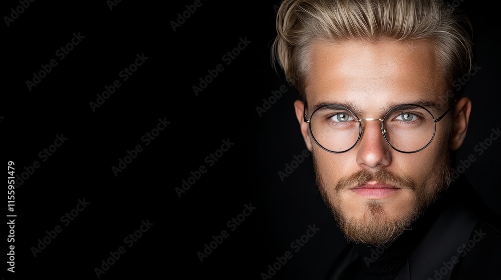 A man with a beard wearing glasses and a black shirt A man with a beard wearing glasses and a black shirt