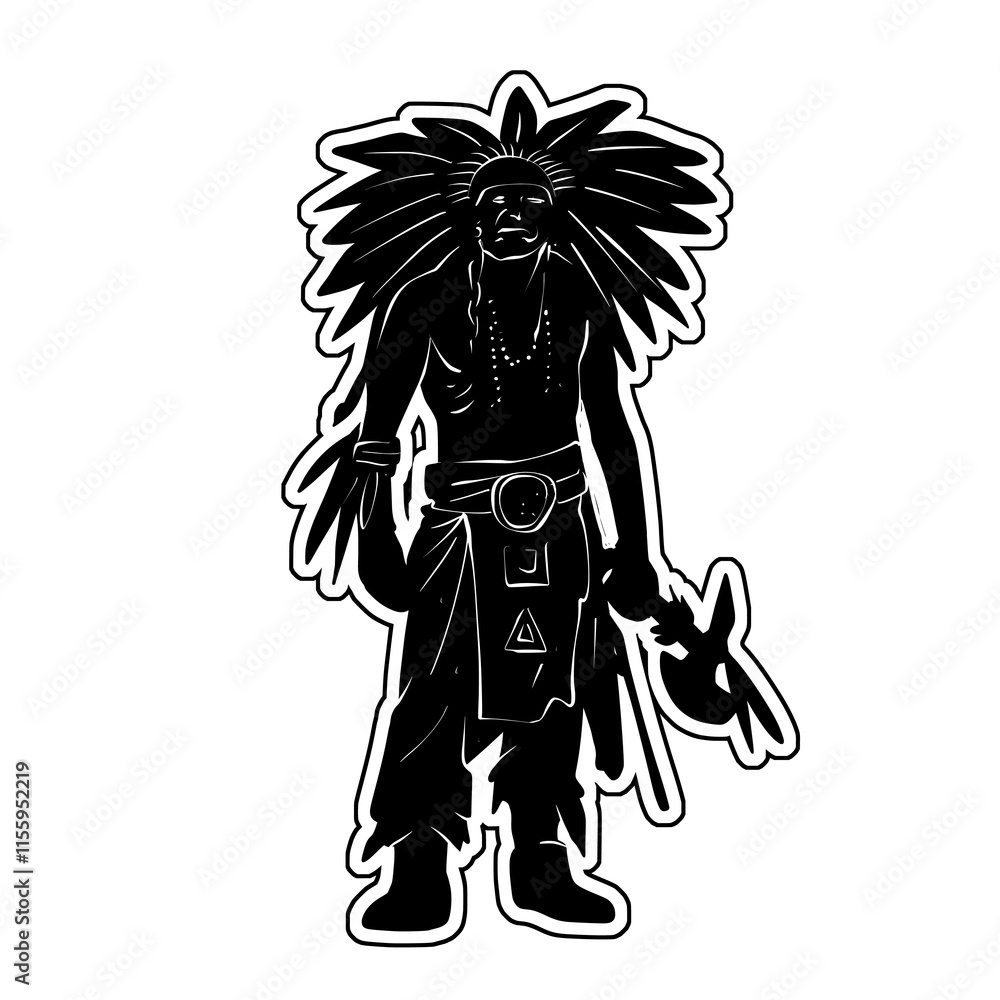 Fototapeta premium Native American Indian Warrior Silhouette Vector Illustration