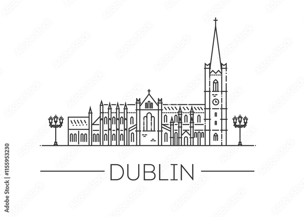 Fototapeta premium St Patrick's Cathedral in Dublin, Ireland. Vector line illustration