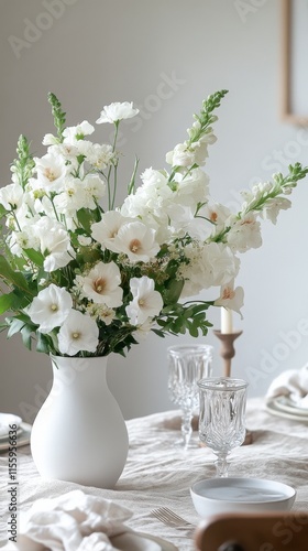 Elegant floral arrangement in modern dining area with natural light during da...