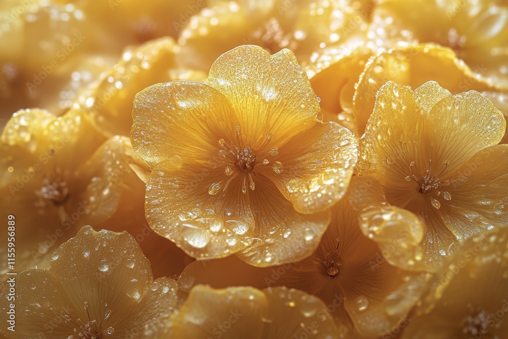 Beautiful yellow flowers with droplets captured in bright light in a serene setting Beautiful yellow flowers with droplets captured in bright light in a serene setting