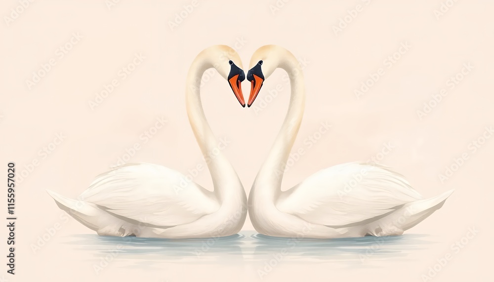 Obraz premium Elegant White Swans Forming Heart Shape Romantic Pastel Background