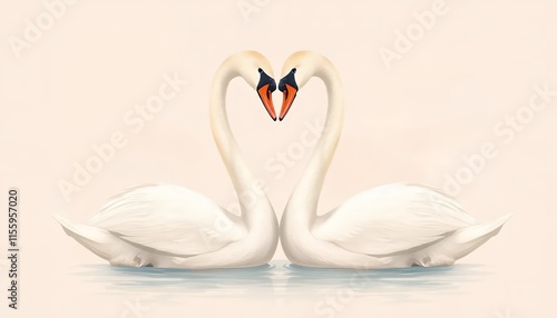 Fototapeta Naklejka Na Ścianę i Meble -  Elegant White Swans Forming Heart Shape Romantic Pastel Background