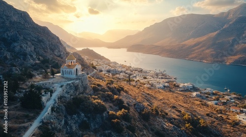 Greece travel: the stunning island of Kalymnos in the Dodecanese. picture of the town and the monastery of Agios Savvas photo