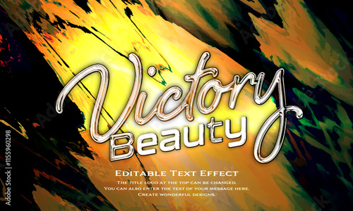 ”Victory Special” chrome metallic editable title logo text style effect, with seamless and orange antique glass holographic background. cursive script, script, handwritten,handwriting typeface
